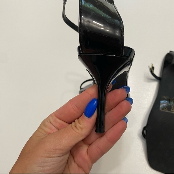 Faux Leather Open Square Toe Ankle Strap Heels black - Picture 5 of 7